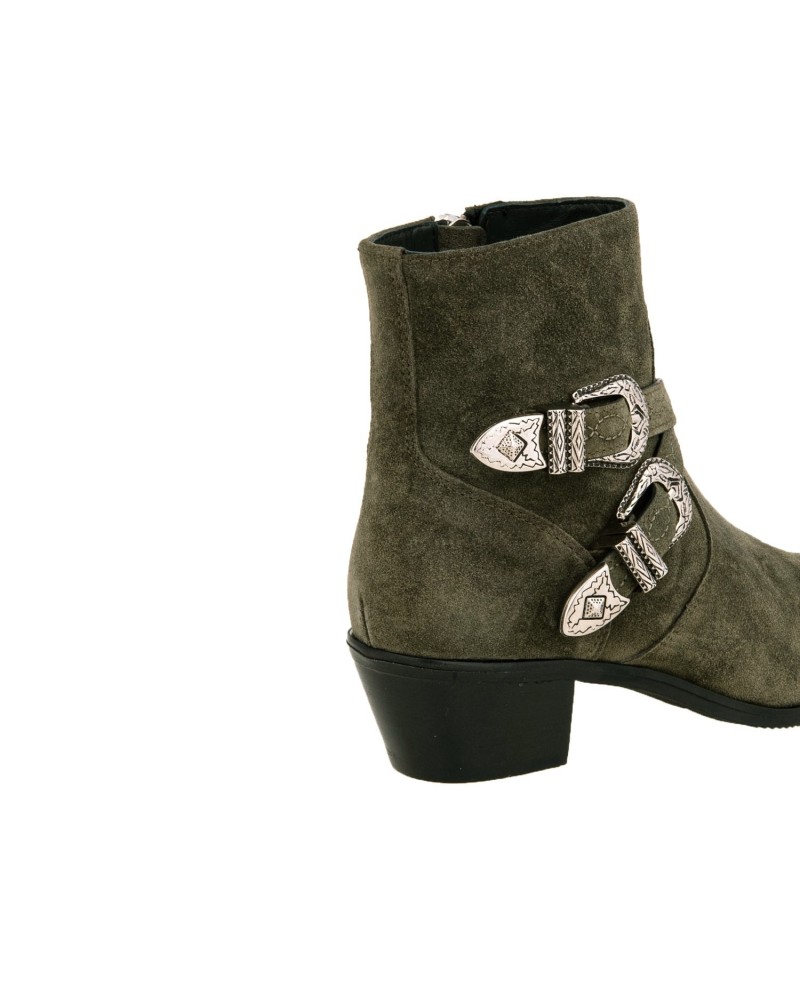 Zamszowe botki damskie kwobojki w kolorze khaki Zamszowe botki damskie kwobojki w kolorze khaki