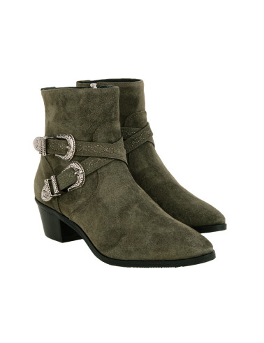 Zamszowe botki damskie kwobojki w kolorze khaki