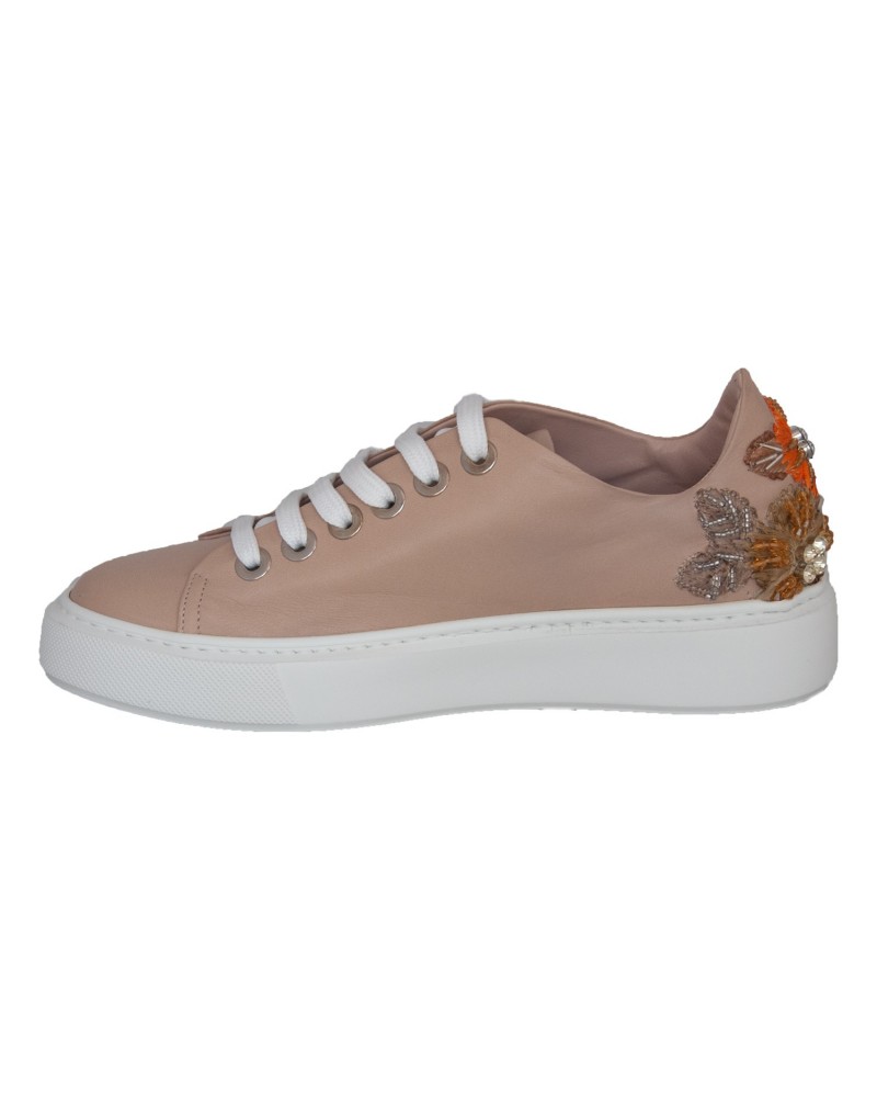 Beżowe skórzane sneakersy damskie