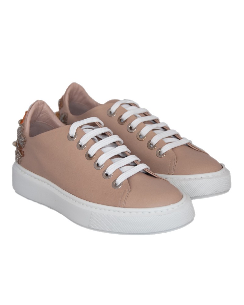 Beżowe skórzane sneakersy damskie
