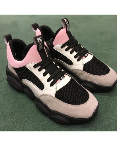 Szaro biało różowe zamszowe sneakersy