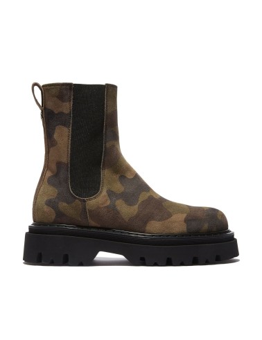 Zamszowe botki w militarny print