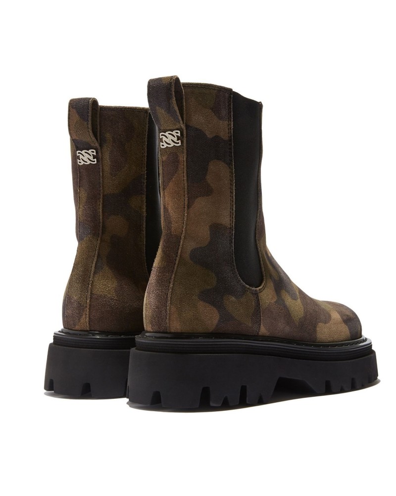 Zamszowe botki w militarny print