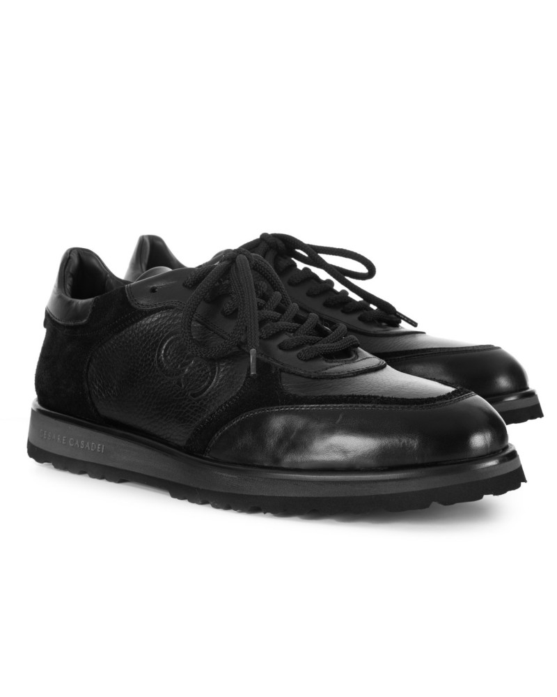 Czarne skórzane sneakersy męski Czarne skórzane sneakersy męski