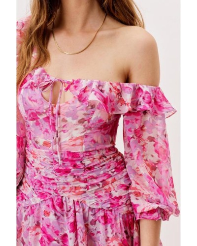 Różowa sukienka mini w print