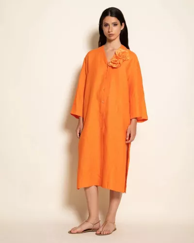 Lniana sukienka pomarańczowa