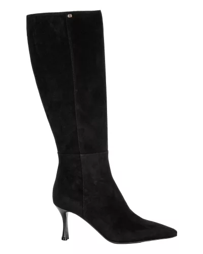 Zamszowe kozaki na obcasie czarne