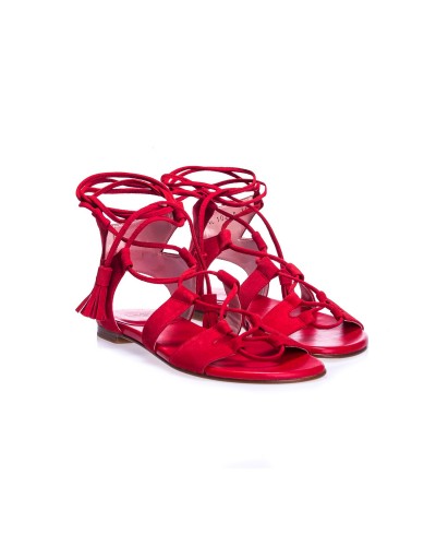 Czerwone zamszowe sandały damskie